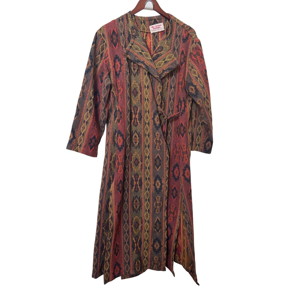 Ms Emma Designs Handcrafted Tapestry Duster Coat Southwestern Geometric Longline